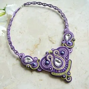 Purple necklace, Statement necklace, Soutache necklace
