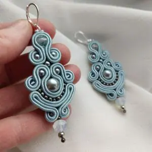 Light Blue Earrings, Chandelier Earrings, Long beaded earrings