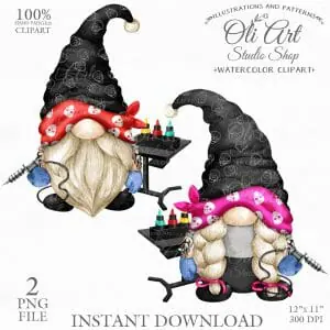 Gnome Tattoo Master. Hand Drawn Graphics.