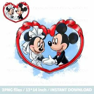 Wedding day Mickey Mouse and Minnie Sublimation design Png illustration