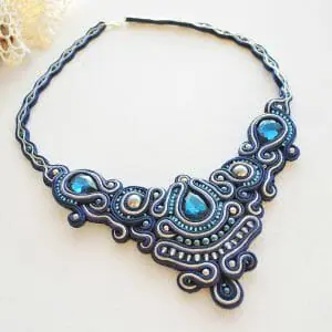 Blue statement necklace, Designer necklace, Soutache jewelry
