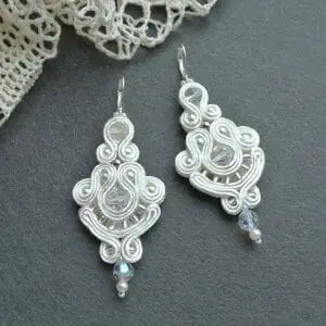 Bridal earrings, Wedding earrings, Long White Earrings