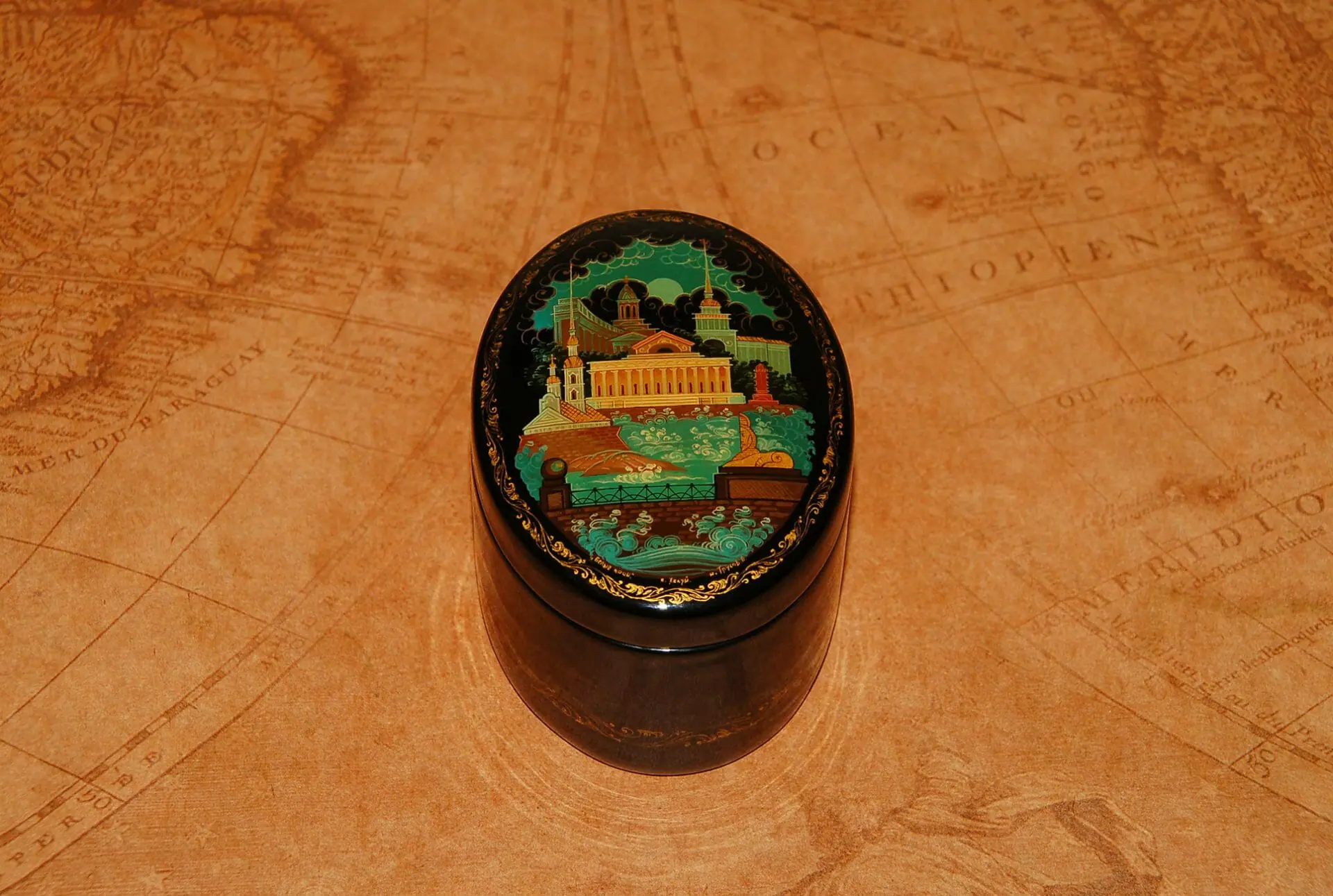 St Petersburg Nights black lacquer box Russian art