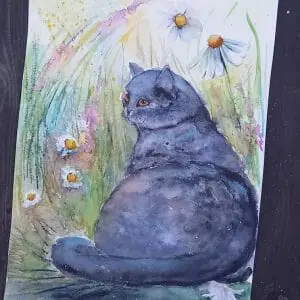 British cat painting 12*16″ watercolor pet art Yalozik