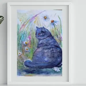 British cat painting 12*16″ watercolor pet art Yalozik