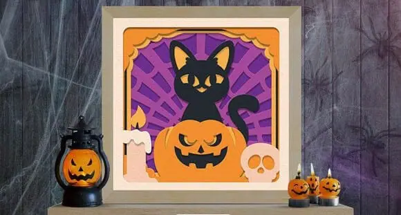 Halloween Black Cat 3D Shadow Box SVG