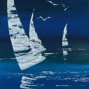 white sails on a blue background