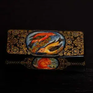 Black lacquer box with birds vintage collectible box