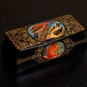 Black lacquer box with birds vintage collectible box