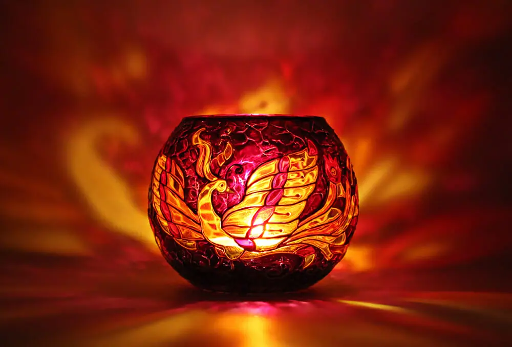 Night Phoenix Glass Candle Holder Fire Bird Tealight Holder