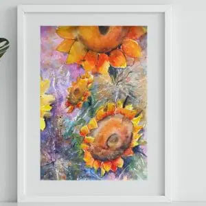 Sunflowers watercolor painting 12*16″ yellow art Yalozik
