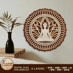 Mandala BUDDHA, Lotus, Yogi, Paper and Laser Cut File