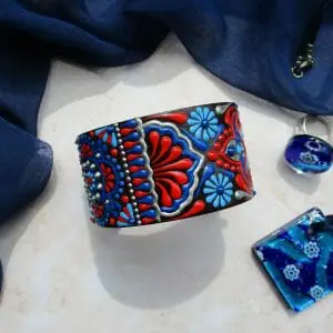 Hand-painted leather cuff bracelet for women