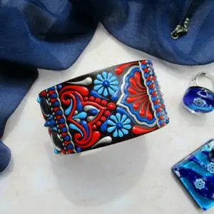 Hand-painted leather cuff bracelet for women