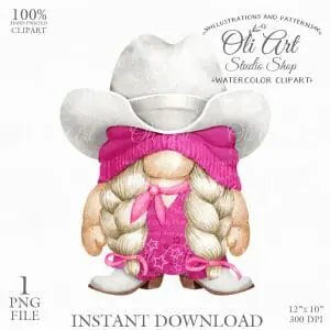 Cowboy Gnome in Pink, Cowboy Hat, Gnome Images.