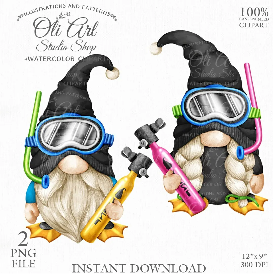 Gnomes Diver Clip Art. PNG. Gnome Images.