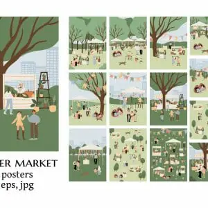 summer market poster illustration clipart