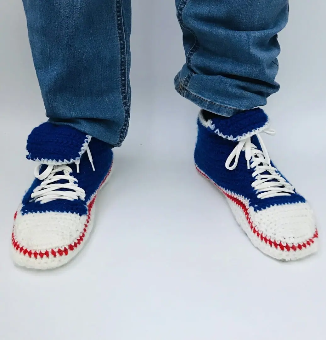 Home slippers for men, stylized as “Blue sneakers”