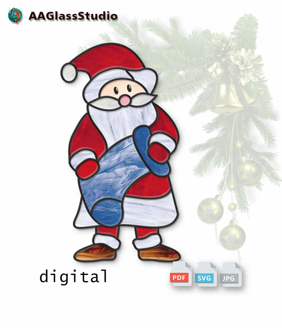 Santa Xmas Stained Glass Pattern