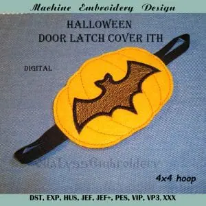 Halloween bat door latch cover embroidery design