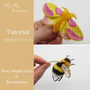 Handmade Marketplace 754 Embroidered bumblebee pink moth