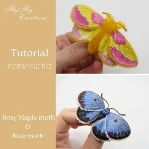 2 PDF Rosy Maple and Blue moth Hand embroidery tutorial