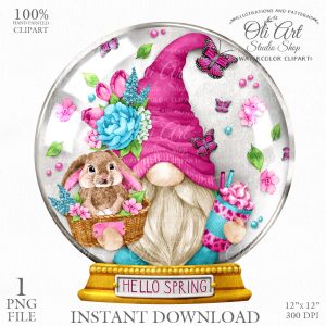 Spring Gnome, Snow Globe, Gnome Images. Gnomes Graphics.