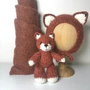 Handmade Marketplace 835 Newborn photo prop fox set: toy fox, matching bonnet and wrap