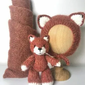 Handmade Marketplace 836 Newborn photo prop fox set: toy fox, matching bonnet and wrap