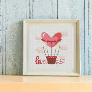 Cross Stitch Pattern PDF Heart Balloon, Valentine’s Day
