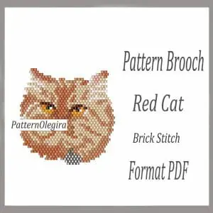 Red Cat Bead brooch pattern PDF file Cat brick stitch bead pattern Olegirabeadpatterns