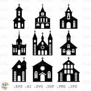 Church Svg Silhouette Stencil Template Dxf Clipart Png