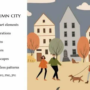 Autumn city clipart, people in fall park scene creator