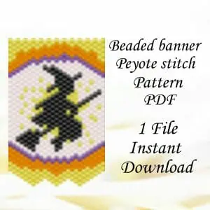 Handmade Marketplace 667 Bead peyote pattern Halloween banner Witch on a broomstick Miyuki delica PDF file
