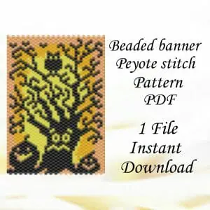 Handmade Marketplace 665 Bead peyote pattern Halloween banner Spooky tree