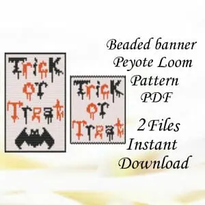 Handmade Marketplace 661 Bead peyote and loom pattern Halloween banner Trick or Treat