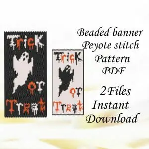 Handmade Marketplace 659 Bead peyote pattern Halloween banner Trick or Treat Ghost