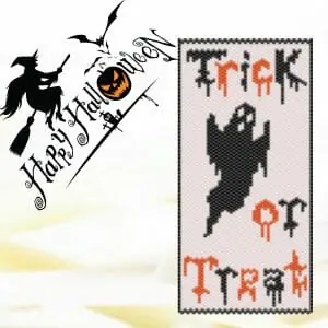 Handmade Marketplace 660 Bead peyote pattern Halloween banner Trick or Treat Ghost