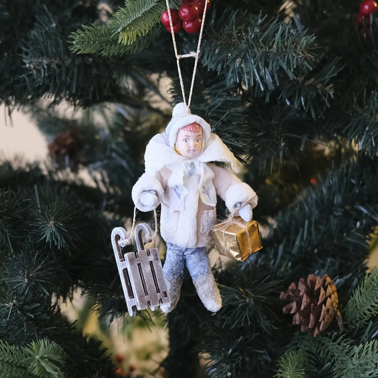 Christmas tree decoration in vintage style Cotton wool boy