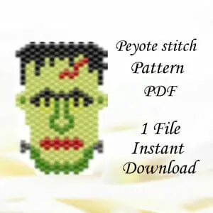Handmade Marketplace 631 Peyote stitch pattern Halloween Green monster head Lurch