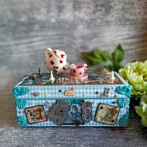 Wooden miniature handmade box "Alice in Wonderland". Jewelry Box, Cheshire cat Storage, Mad Hatter box, White rabbit box, Ring Holder, humpty dumpty