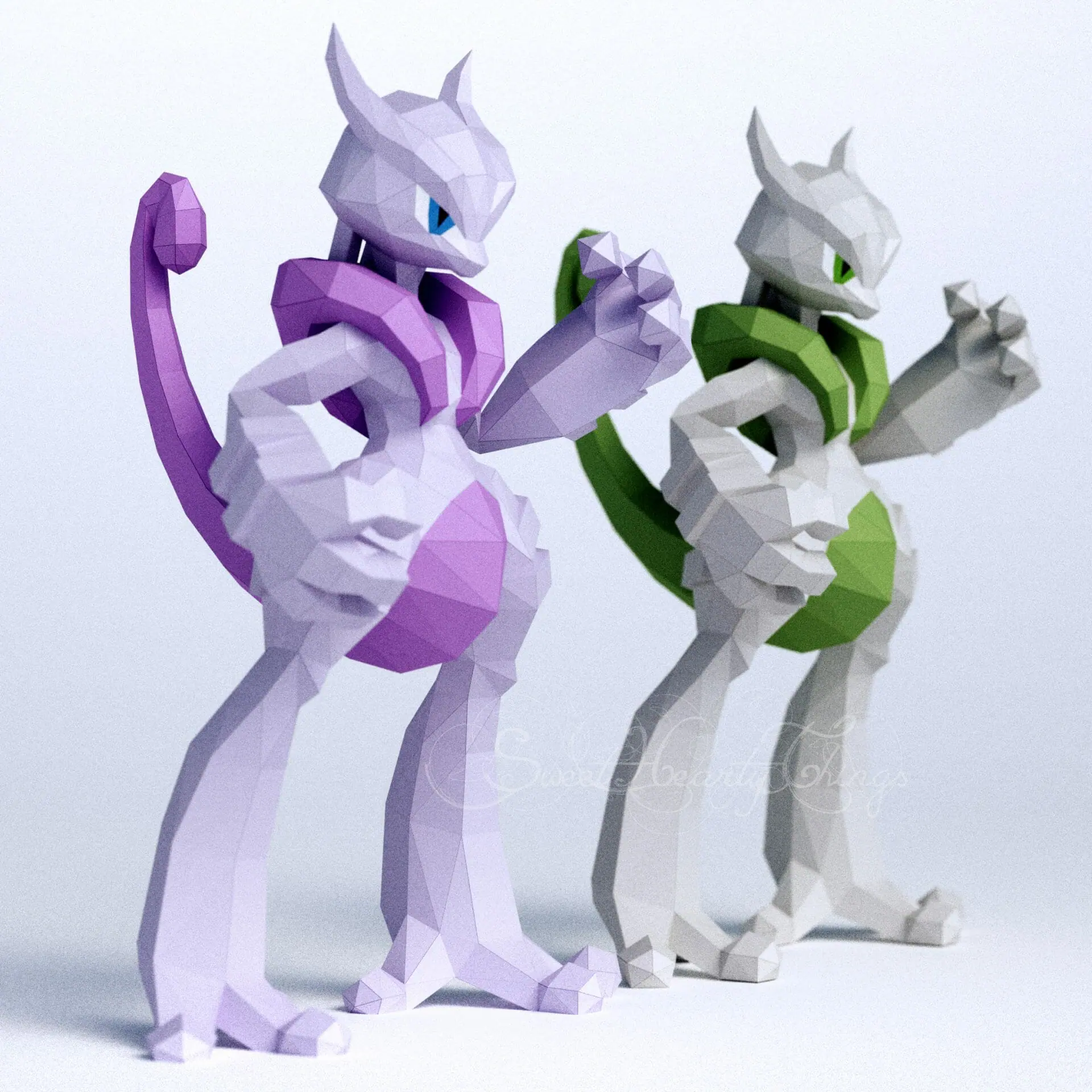 3d Papercraft–Mega Mewtwo X include Shiny–PDF DXF Templates - Crealandia