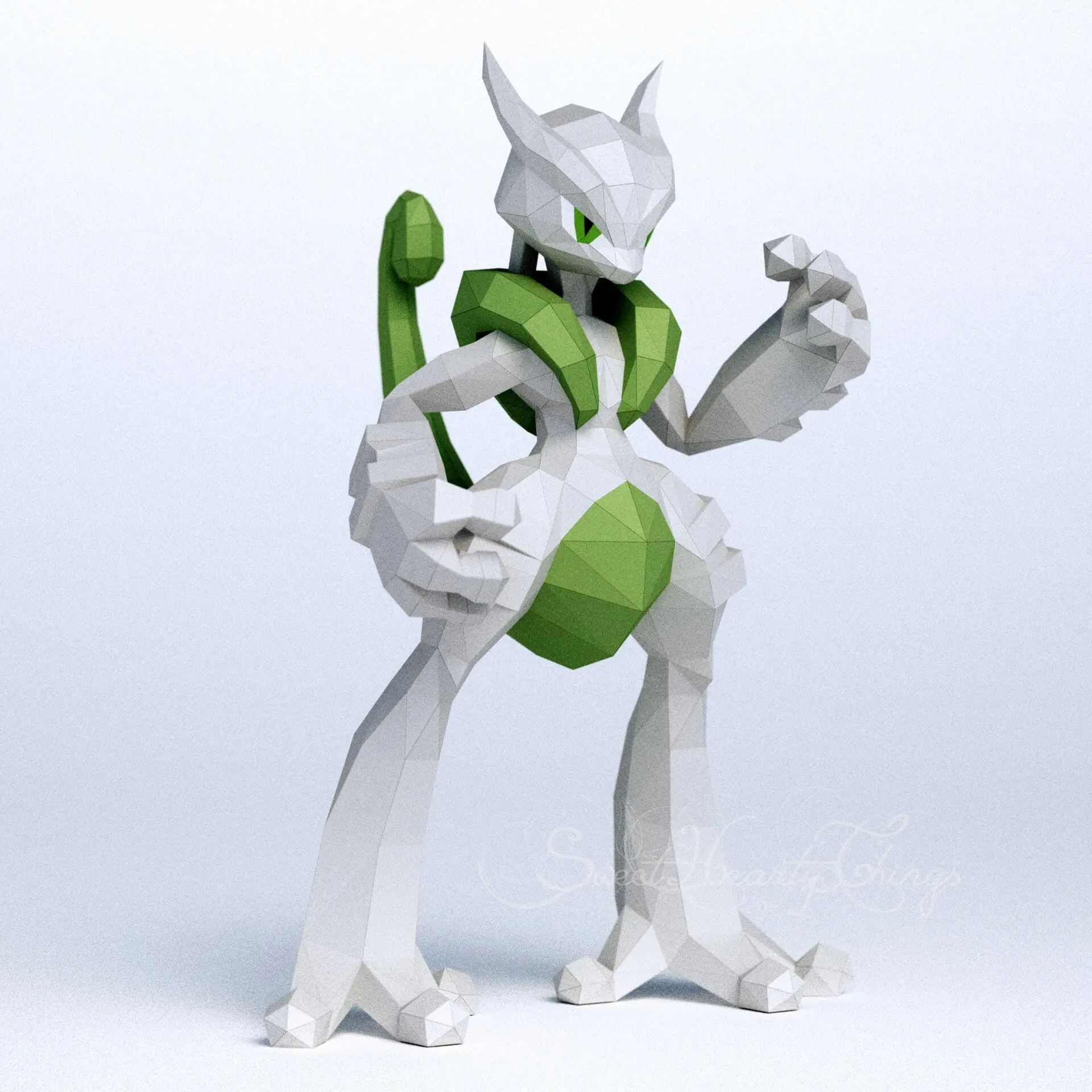 3d Papercraft–Mega Mewtwo X include Shiny–PDF DXF Templates - Crealandia