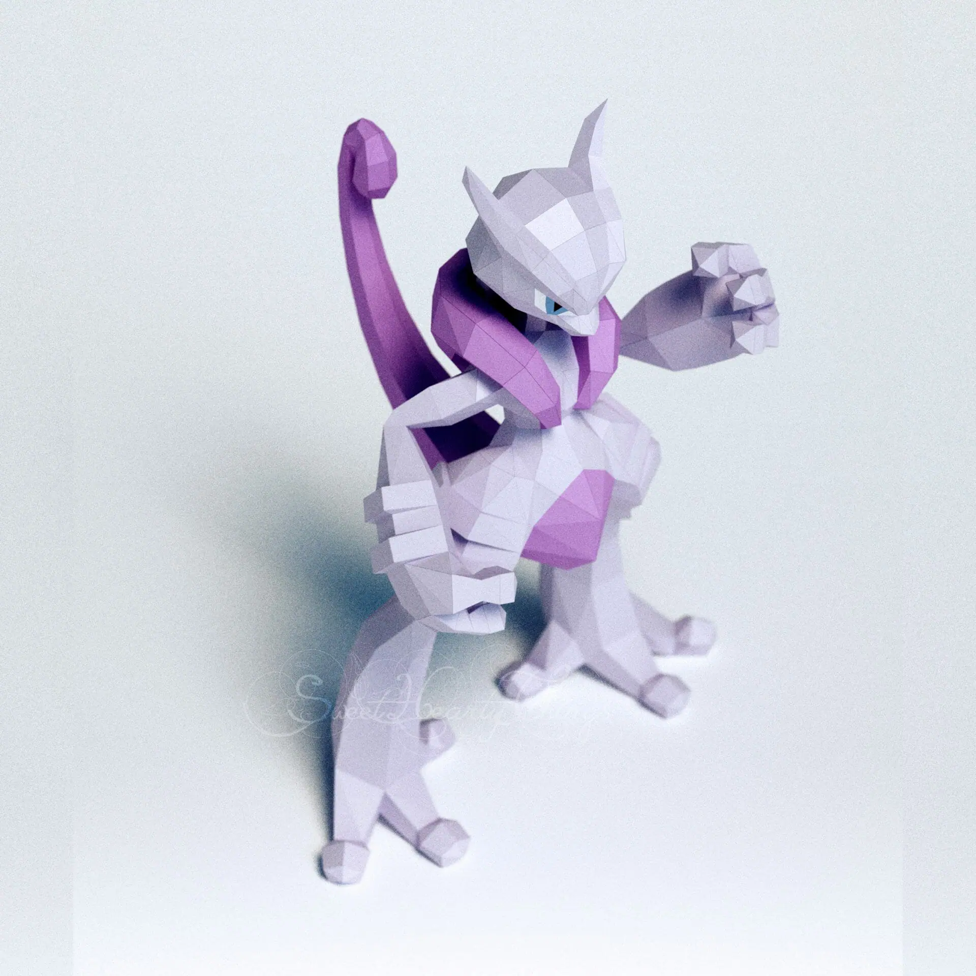 3d Papercraft–Mega Mewtwo X include Shiny–PDF DXF Templates - Crealandia