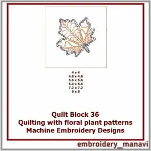 Quilt Block 36 Quilting with plant Embroidery Design