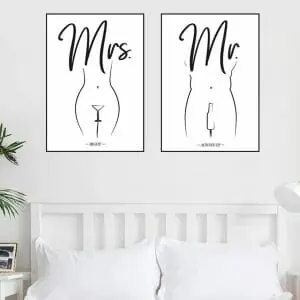 Funny Couple Poster Set Mr & Mrs Print