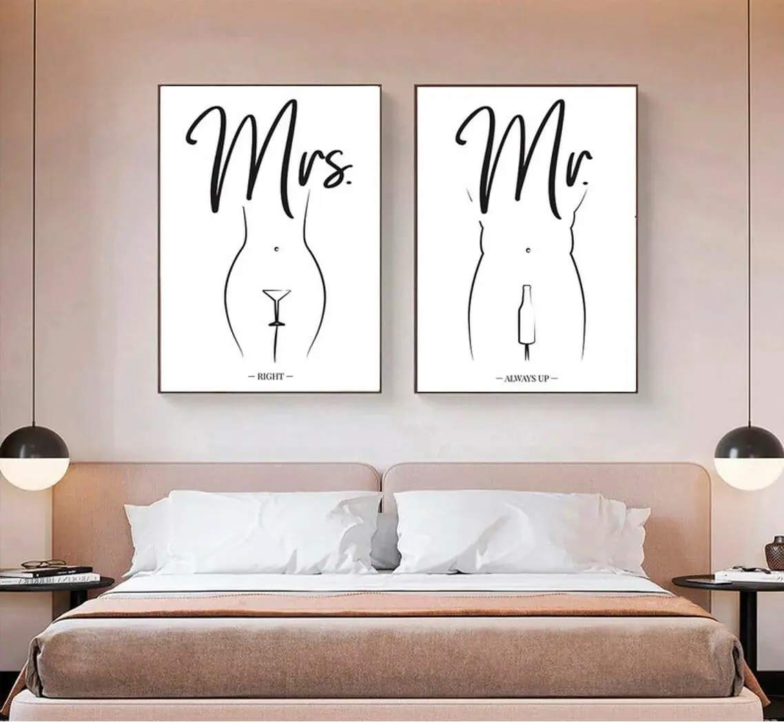 Funny Couple Poster Set Mr & Mrs Print 2 Funny Couple Poster Set Mr & Mrs Print - Image 2