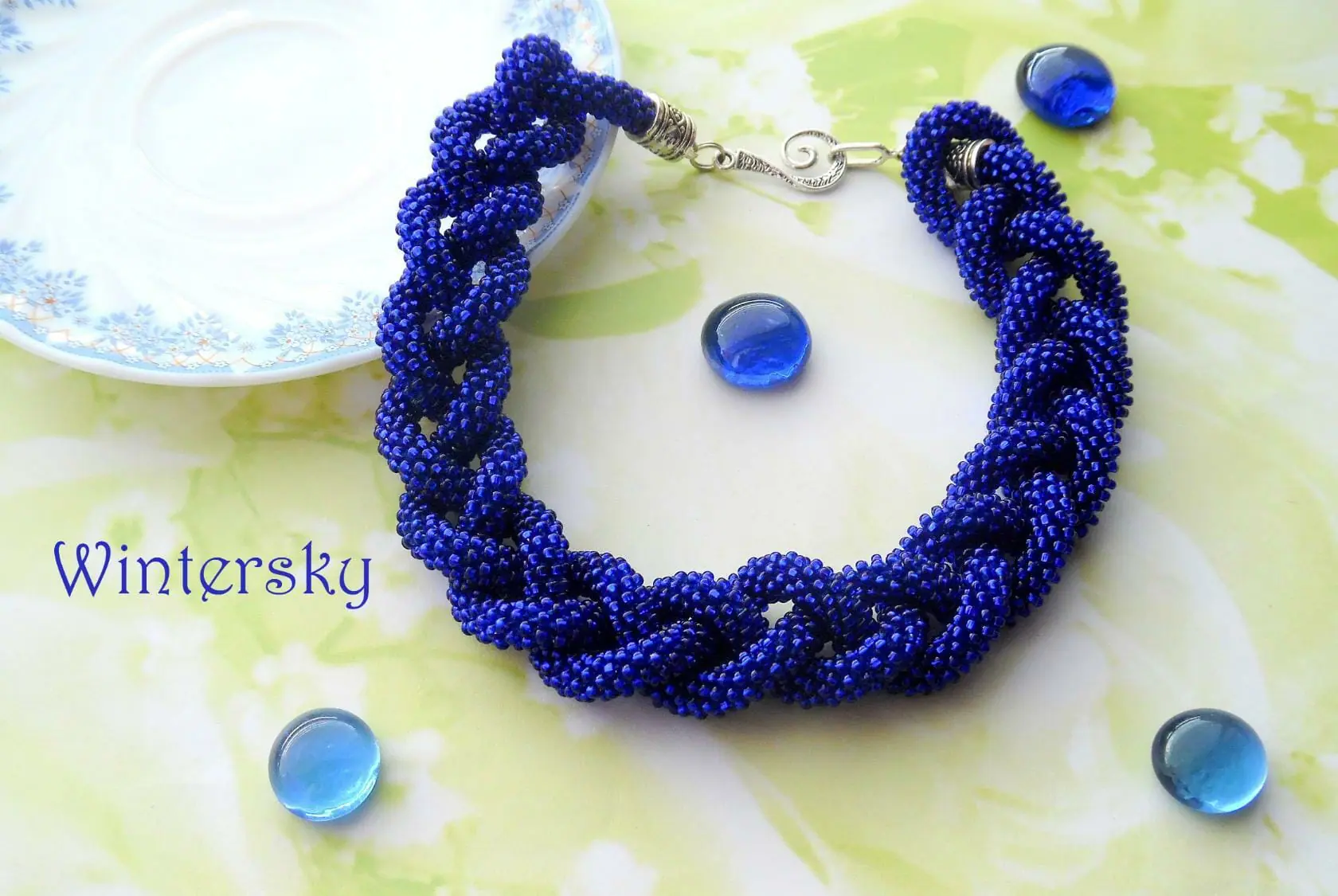 Lariat necklace seed beads crochet rope Crealandia