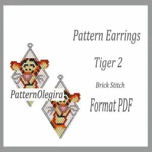 Tiger 2 Earrings bead patterns PDF file Beading patterns Beading earrings Beading Tiger bead patterns Olegirabeadpatterns
