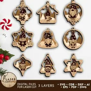 BUNDLE Christmas Ornaments Gnomes Multilayer Cut File